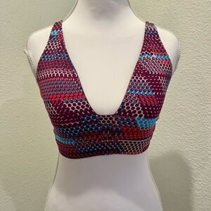 Victoria Secret VSX Sports Deep V Printed Bralette - Burgundy & Blue